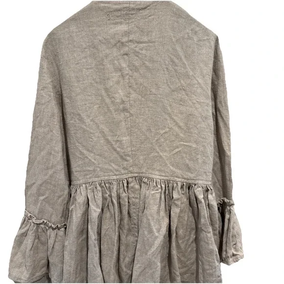 Linen Tie Front Shrug Wrap Cardigan Shepherds Frock One Size Beige Cover Up - Picture 6 of 6